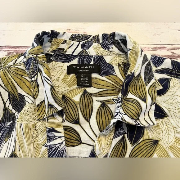 Tahari Airy Linen Shirt Women 2X Lagenlook Coastal Resort Cruise Botanical - Picture 8 of 16